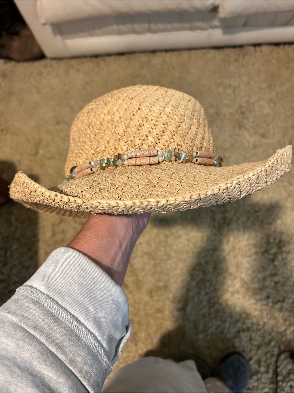 Scala Natural Straw Sun Hat with Beaded Accent